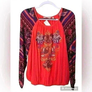 Soft Surroundings Embroidered Multicolored Medium Long Sleeve Top